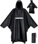Regenponcho Wasserdichter Regencape mit Kapuze Taschen Reflexstreifen Atmungsaktiv Regenjacke Fah...