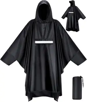 Regenponcho Wasserdichter Regencape mit Kapuze Taschen Reflexstreifen Atmungsakt