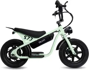 OUXI S73 Kindermotorrad Elektro, 14 Zoll Fat Tire Laufrad für Kinder & Jugendliche, 10.4Ah Akku bis 30km, 3 Geschwindigkeitsstufen, Mechanische Scheibenbremsen, LED-Licht vorne & hinten (Grün)