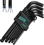 DISEN 13-teiliges Innensechskantschlüssel-Set, metrische Größe mit Kugelende, 1,27-10 mm, langes Armkugel-Design, Chrom-Vanadium-Stahl
