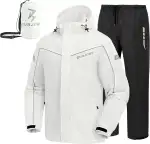 Regenanzug Herren, Wasserdicht Regenjacke Regenhose, Packbare Leicht Reflektierende Windjacke mit Kapuze, Atmungsaktiv Fahrrad Regenmantel für Outdoor Wandern Camping