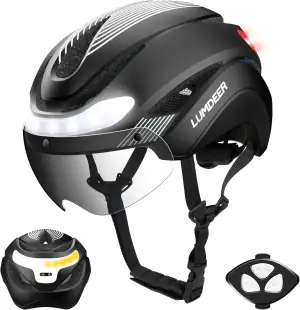 LUMDEER Fahrradhelm Herren und Damen mit Licht und Visier, Fahrrad Helm Blinker 
