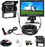 Rückfahrkamera Set mit 7 Zoll Rear View Monitor, IP68 wasserdichte Nachtsicht Auto Backup-Kamera, Kabel Stabilem Signal Rückfahrkamera 12V - 24V mit 15m Kabel für Wohnmobil Van Trucks Bus Trailer