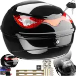 tectake® Motorradkoffer, Gepäckträger, Topcase abschließbar für Helm Motorrad, Mofa Helm, Moped Helm, passend für Roller, Moped, e Roller, Quad, Transport Box mit Schloss, Heckbox - 22 Liter Volumen
