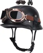 Jethelm Retro, Motorradhelm Jethelm Roller-Helm, Deutscher Stil Halbschale Helm, Herren Und Damen Vintage Halbgesicht Chopper Helm, Scooter-Helm, Mit Handschuhe Brille, ECE-Zugelassen