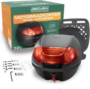 Secura Motorradkoffer Topcase schwarz 32 L abschließbar mit Rücklicht und Halter