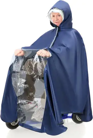 QWORK® Regenponcho für Elektromobile, Wind- und Wasserdichter Rollstuhl-Regenmantel mit Kapuze un...