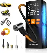 NEVERLAND Fahrradpumpe Elektrische Luftpumpe Akku Kompressor - 150 PSI 16000mAh Tragbare Mini Luftpumpe für Auto, Motorrad, Fahrrad & Bälle, mit Manometer, LED Taschenlampe, Powerbank Funktion
