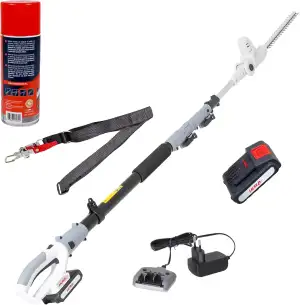 IKRA Akku Teleskop Heckenschere ICPH 2040, inkl. Akku 20V 2,0Ah, Ladestation, Schultergurt & Pfle...