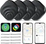 TIMU 4er Pack Dual-System GPS Tracker Android & iOS, Schlüsselfinder kompatibel mit Google Find Hub und Apple Find My, Air Tracker Smart Tag für Schlüssel/Gepäck/Koffer/Taschen (4 schwarz)