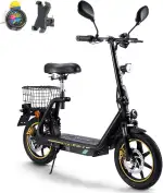 TWOFISH Elektro Moped 500W mit 48V 13Ah Akku, EEC Zertifiziert, 30 km Reichweite, 14 Zoll Reifen, 45 km/h, Motorroller mit Straßenzulassung, Elektro Motorrad mit Sitz & Korb, M5 Elite E