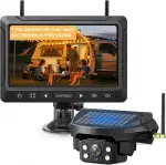 Rückfahrkamera Kabellos Solar 7" 1080P Monitor, Magnetische Rückfahrkamera Funk mit 10000mAh Akk, Unterstützung 4 Kameras, Drahtlose Kamera für Wohnwagen, LKW, Auto, Wohnmobil(2 Kamera)