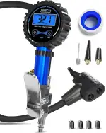 GERCHWAY Digitaler Reifenfüller mit Manometer 0-14 bar – Ventil-Adapter für Presta/SV (Französisches Ventil) und Schrader/AV, Druckluft-Reifendruckprüfer für Luftkompressor – für Fahrrad und Auto