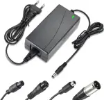 42V 2A Ladegerät für E Scooter, Hoverboard Ladekabel, Elektroroller Ladegerät für 36 V Lithium Batterie,Netzteil mit 5 Anschlüssen 8 mm 3 Zinken/12 mm 3 Zinken/8 mm RCA/3-poligen XLR-Stecker