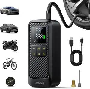 Lamicall Elektrische Luftpumpe, Akku Fahrradpumpe - [5X Schneller] 150PSI Tragbare Fahrrad Pumpe ...