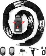 120cm Fahrradschloss mit Alarm 110dB Fahrrad Alarmanlage Schloss für E Scooter Ebike Fahrradschloss Hohe Sicherheit 8mm Dickes Kettenschloss, 2 Fernbedienungen,3 Schlüssel,USB C Kabel,Tasche