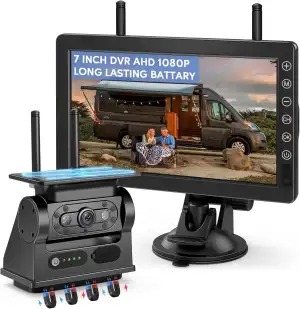 Rückfahrkamera Kabellos Solar 7" 1080P Monitor, Magnetische Rückfahrkamera Funk 
