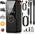 Elektrische Luftpump, Luftpumpe Elektrisch mit 10000mAh Akku, 150PSI Tragbar Mini Kompressor mit Manometer, Fahrradpumpe Elektrisch mit Digital LCD Bildschirm für Auto, Fahrräder, Motorräder, & Bälle