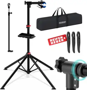 Monzana® Fahrradmontageständer Profi 30 kg Tragetasche Reifenheber Werkzeugablag