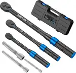 KRETLAW Drehmomentschlüssel 1/2" & 3/8" & 1/4", 6tlg Umschaltknarre Set, 20-220Nm,5-60Nm,5-25Nm Drehmomentschlüssel mit ±3% 72 Zähne Ratschenkopf, 3 Verlängerungen für Fahrrad, Motorrad