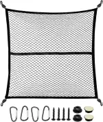 Auto Kofferraumnetz 120x120 cm, Dehnbar bis 210x210 cm, Hochelastisches Gepäcknetz, geeignet für Pickup, LKW, SUV, Anhänger, Boote und Wohnmobile