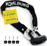 KOHLBURG Sicheres Kettenschloss [7mm starke Titan-Stahl Kette, mit extra Ring, 85cm lang] - Fahrradschloss mit extra Schloss mit Schlüssel [4x] als Fahrrad Schloß, für e Scooter & e-Bike Lock