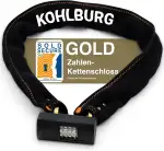 KOHLBURG massives 110cm Fahrradschloss Zahlenschloss mit höchster Sicherheit [Sold Secure GOLD] - sicheres Kettenschloss mit Zahlen & 8mm Kette - Schloss mit Zahlencode für Fahrrad E-Bike & Motorrad