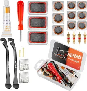 HENMI Fahrrad Flickzeug Set, Tragbar Flickset Fahrradreifen mit Reifenreparaturk