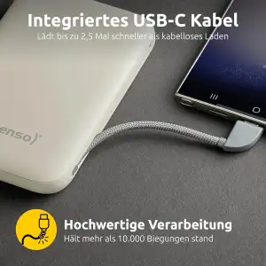 Intenso S10000 Powerbank mit integriertem USB-C Kabel, 10.000 mAh, Ultra schnell