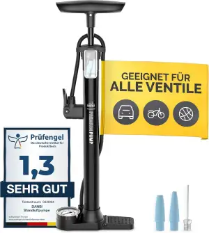 DANSI Stand-Fahrradpumpe alle Ventile AV, SV, DV - Fahrrad Luftpumpe Inklusive G
