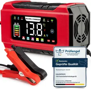 HAUSPROFI 15A Autobatterieladegerät 12V/24V mit Reparaturmodus & Erhaltungsladun