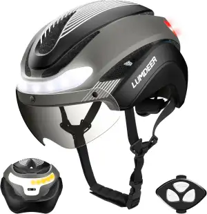 LUMDEER Fahrradhelm Herren und Damen mit Licht und Visier, Fahrrad Helm Blinker