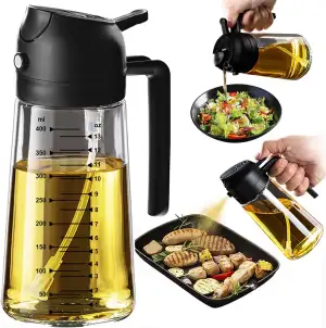 TrendPlain 16oz Ölsprüher für Speiseöl – 470ml Olivenöl Flasche – 2-in-1 Ölspend