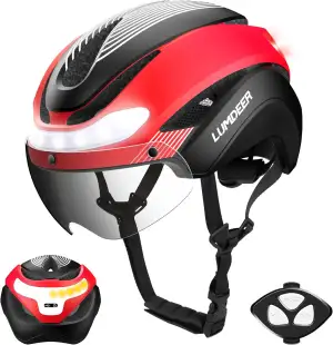 LUMDEER Fahrradhelm Herren und Damen mit Licht und Visier, Fahrrad Helm Blinker