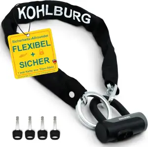 KOHLBURG Sicheres Kettenschloss [7mm starke Titan-Stahl Kette, mit extra Ring, 8
