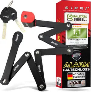SIPRI® Faltschloss Fahrradschloss mit Alarm 120 dB | Faltbares Fahrradschloss ho